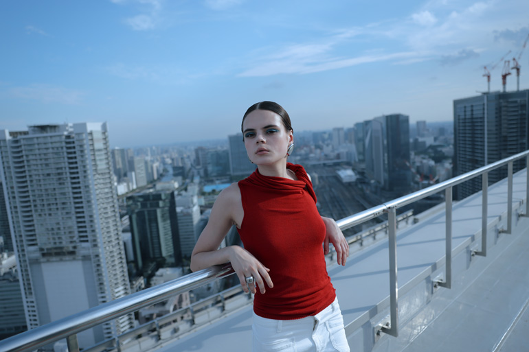 Portrait sample image shot on the Canon EOS R6 Mark III on a city rooftop