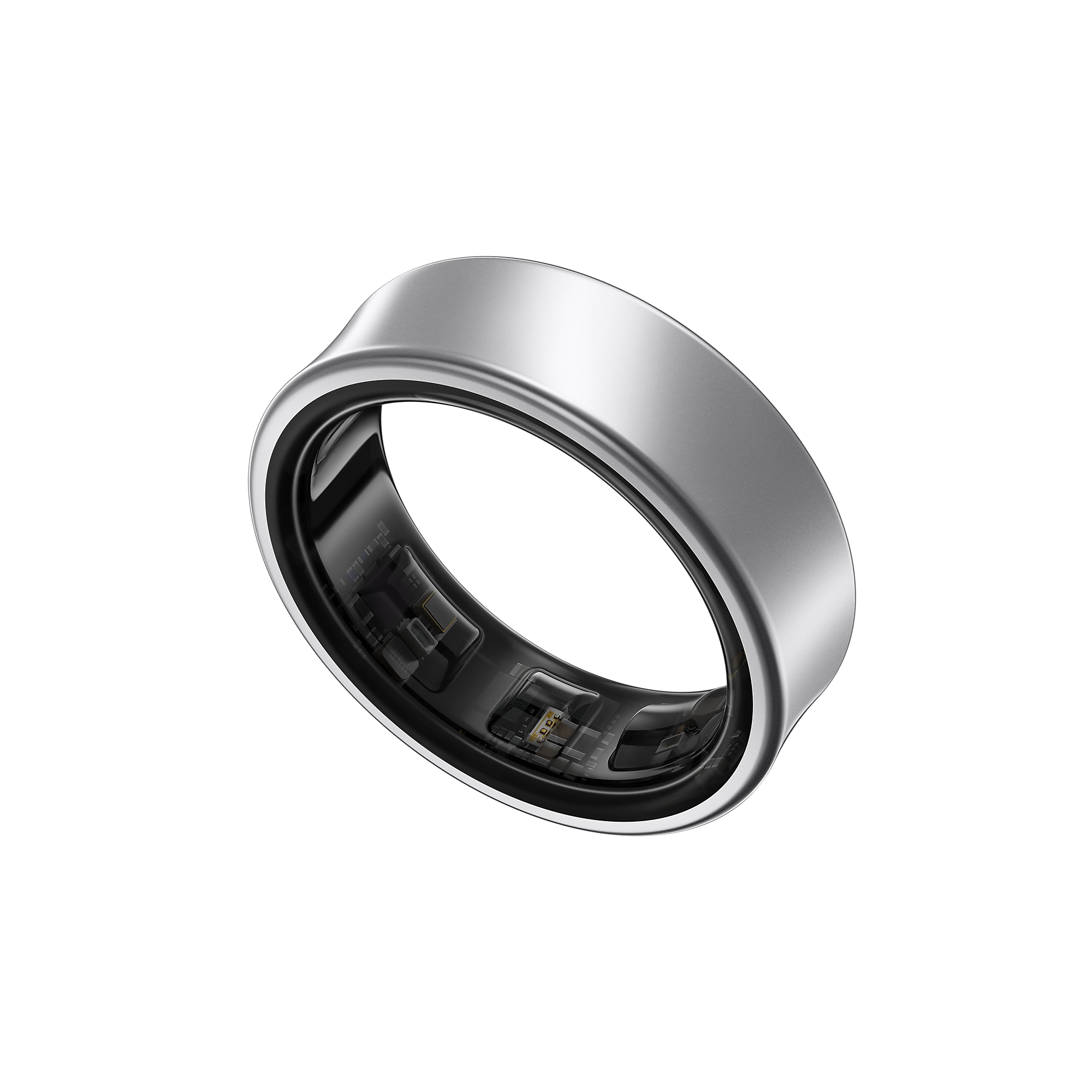 Samsung Galaxy Ring in titanium silver, three-quarter view
