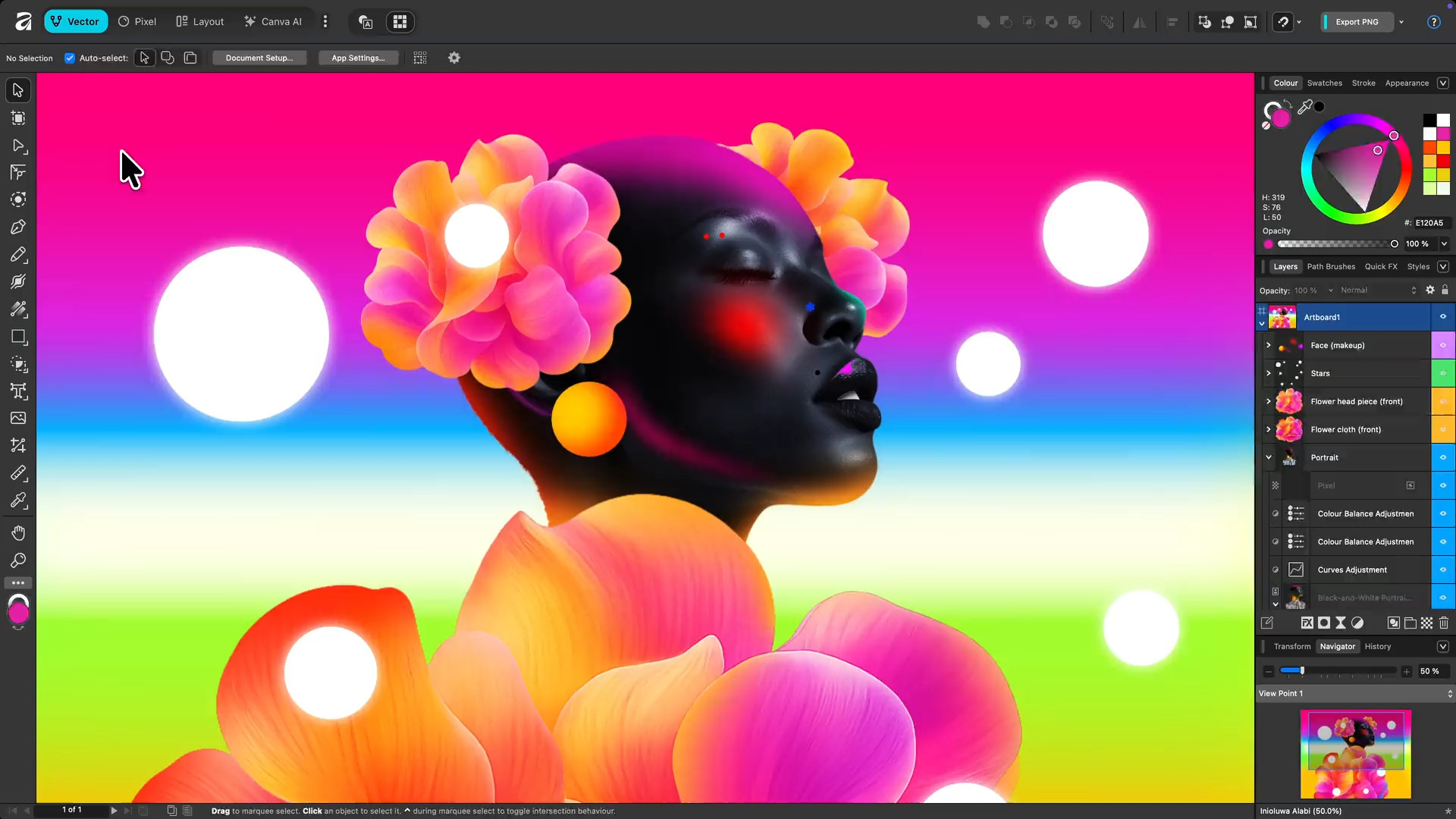 Affinity vector design open showing a colourful poster project