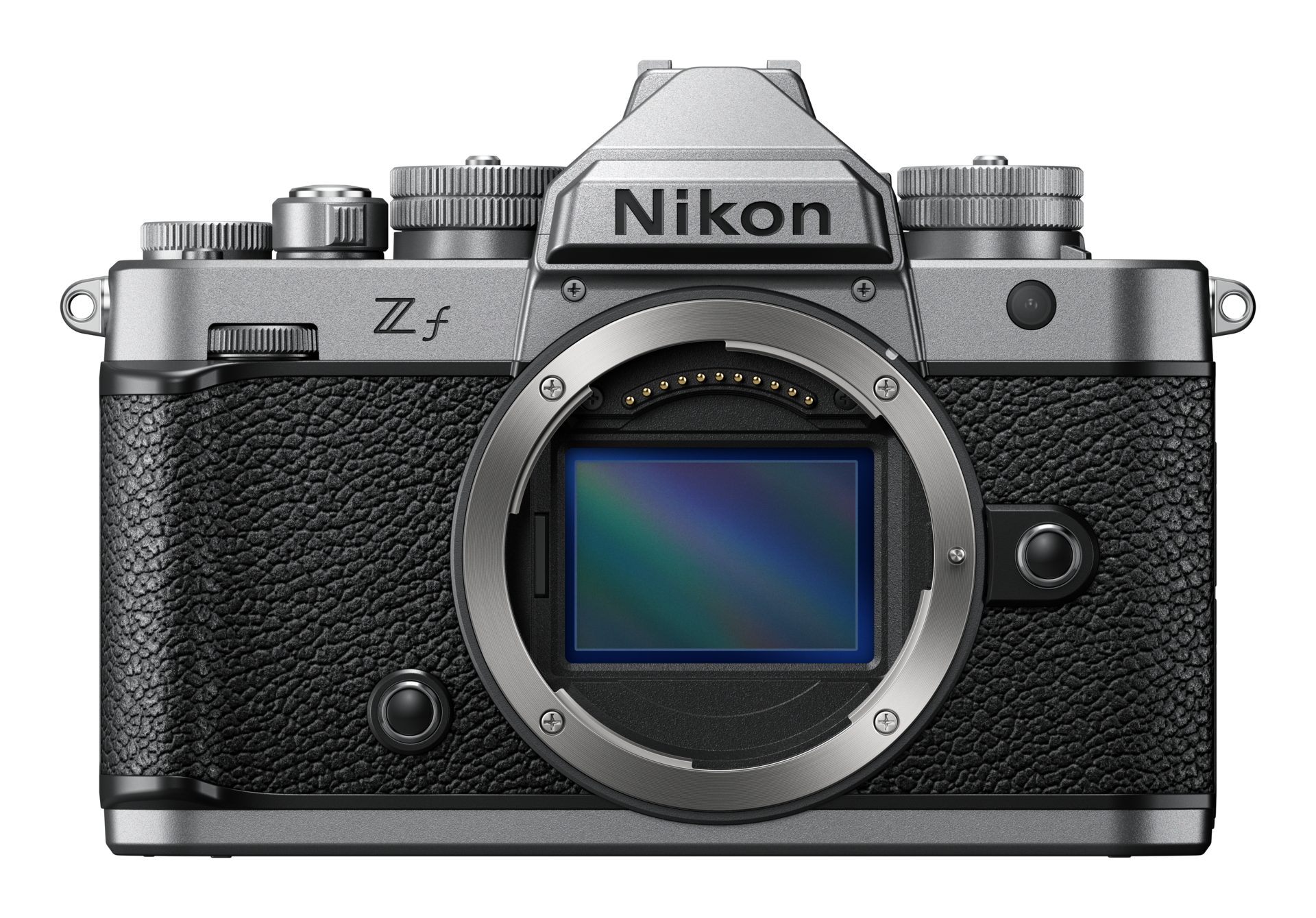 Nikon Zf in silver finish showing the FM2-inspired front body and lens mount