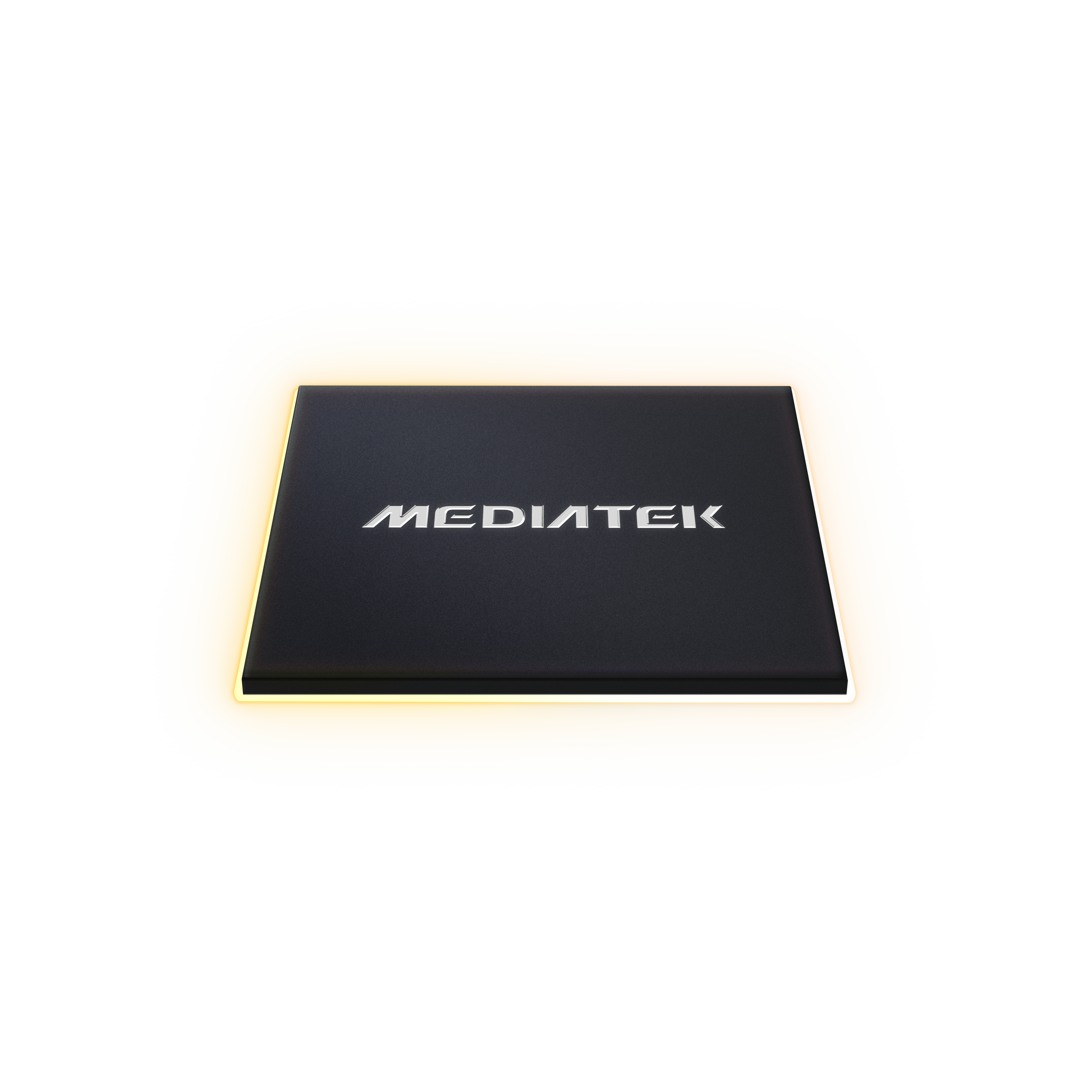Tilted rear view of a MediaTek chip render showing the underside contact array