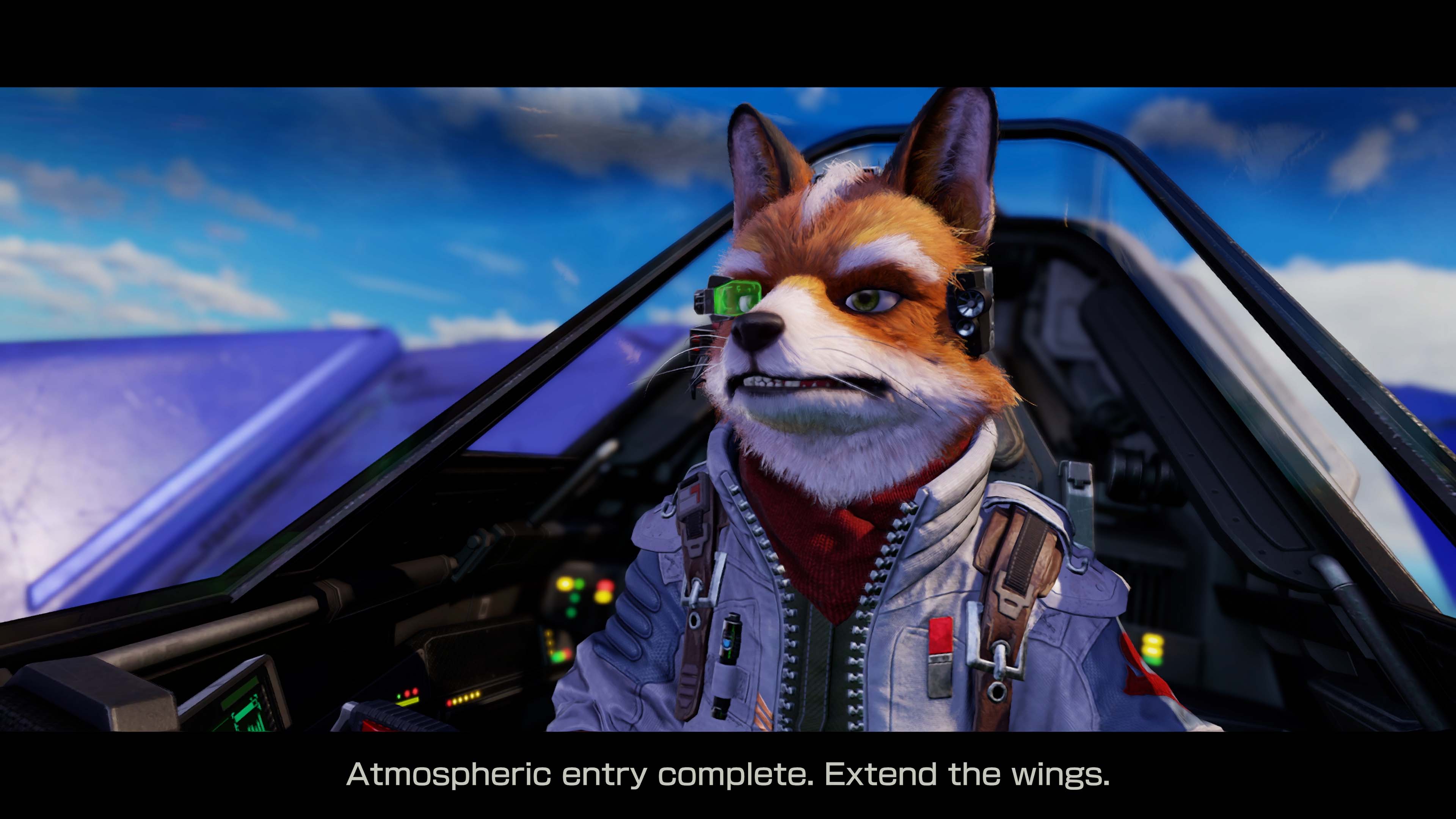 Star Fox on Nintendo Switch 2 showing the Arwing cockpit view flying through a canyon