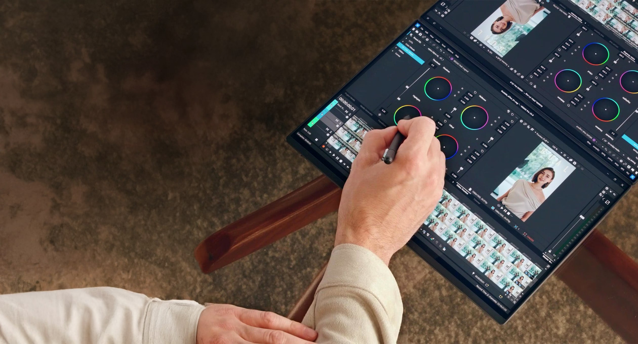 ASUS Zenbook DUO upper OLED screen showing colour adjustment controls