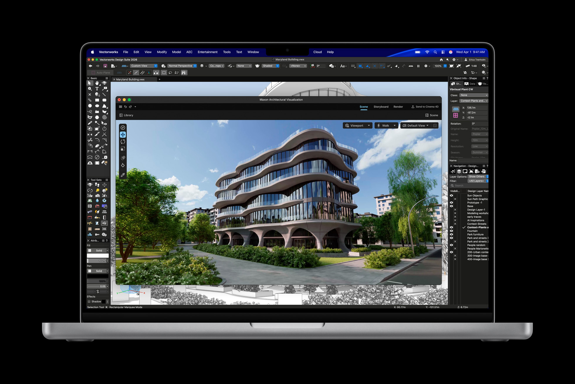 MacBook Pro M5 Max running Vectorworks 3D design software