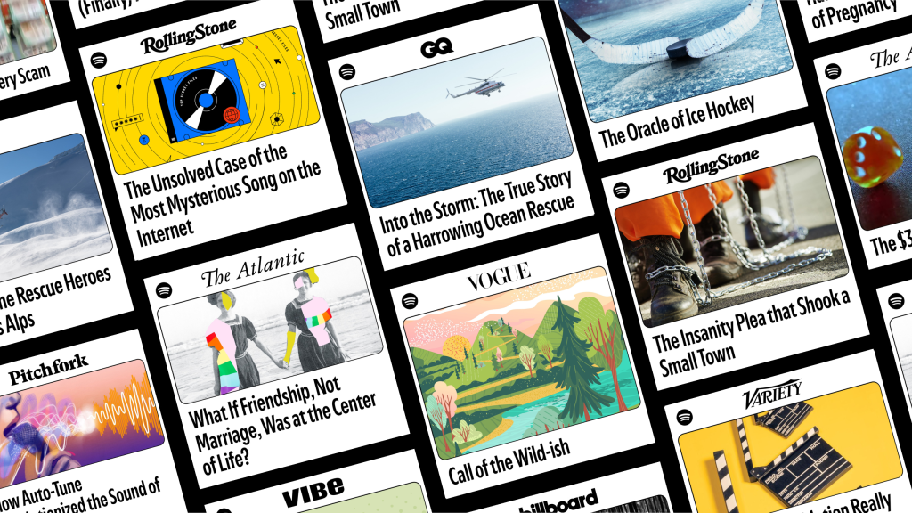 Spotify long-form magazine articles read aloud test launch interface on a phone