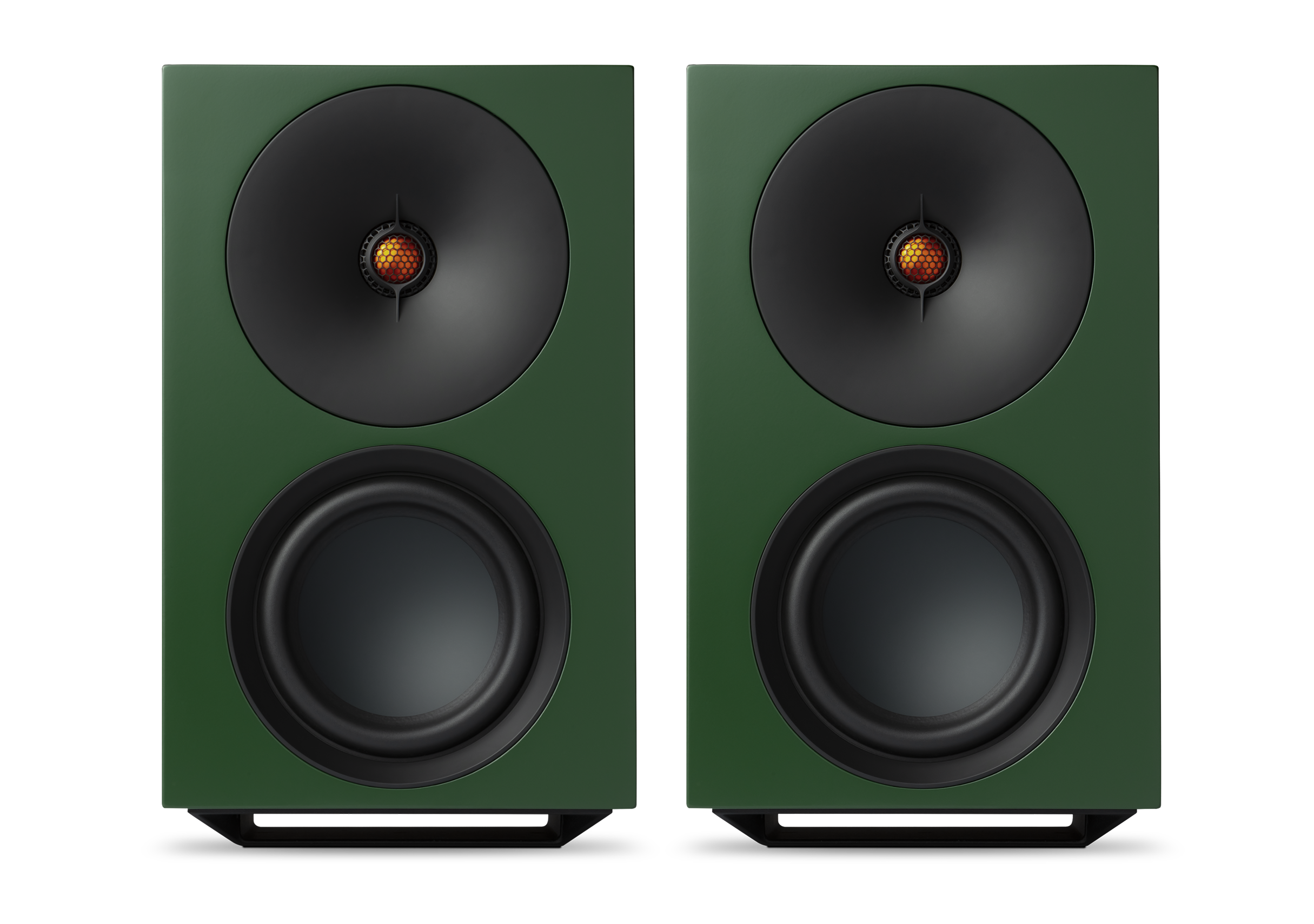 Cambridge Audio L/R X speakers in green finish front view