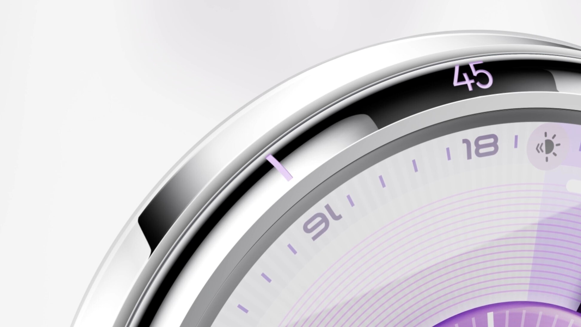 Close-up of the Huawei Watch GT 6 rotating crown and tachymeter-style bezel detailing