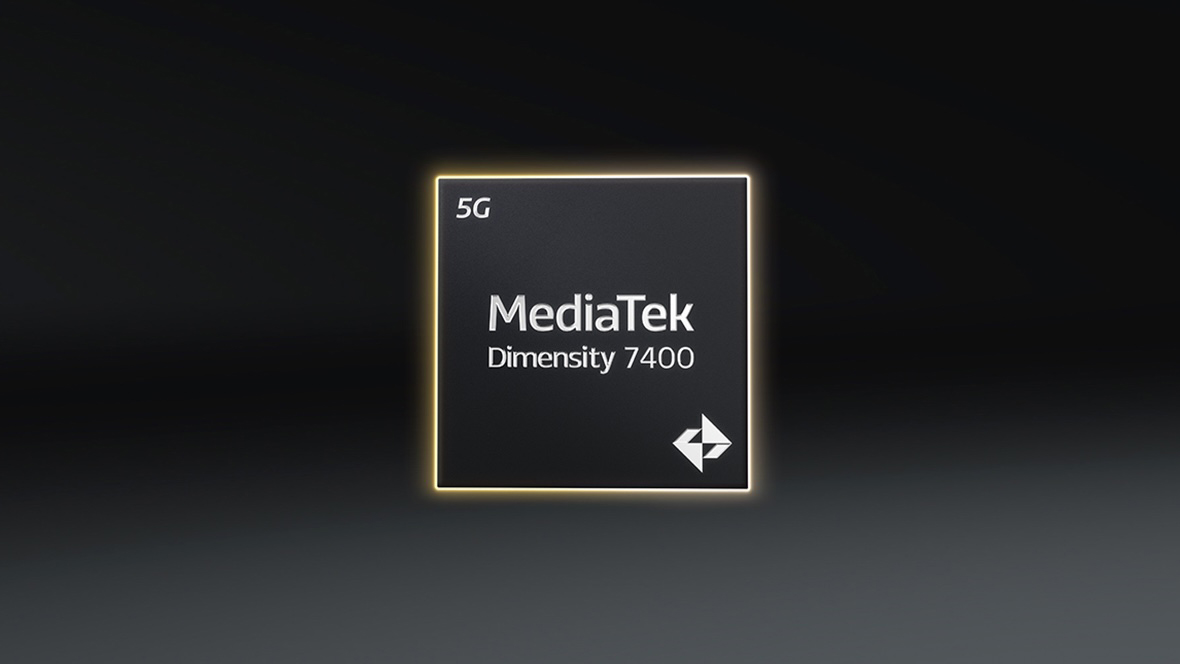 MediaTek's official Dimensity 7400 launch artwork showing the chip render beside the product name