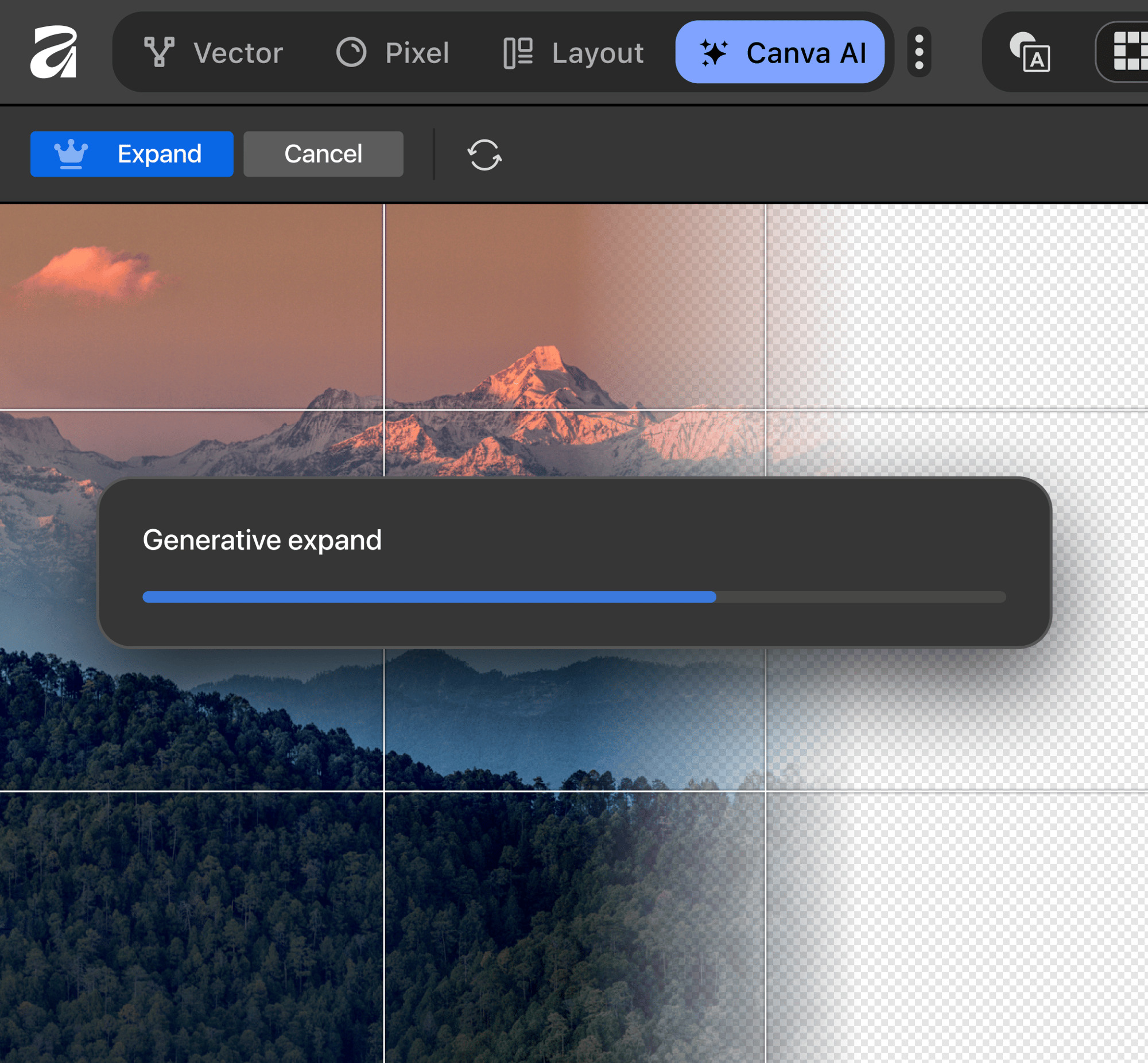 Canva AI generative feature inside Affinity, which requires a paid Canva plan