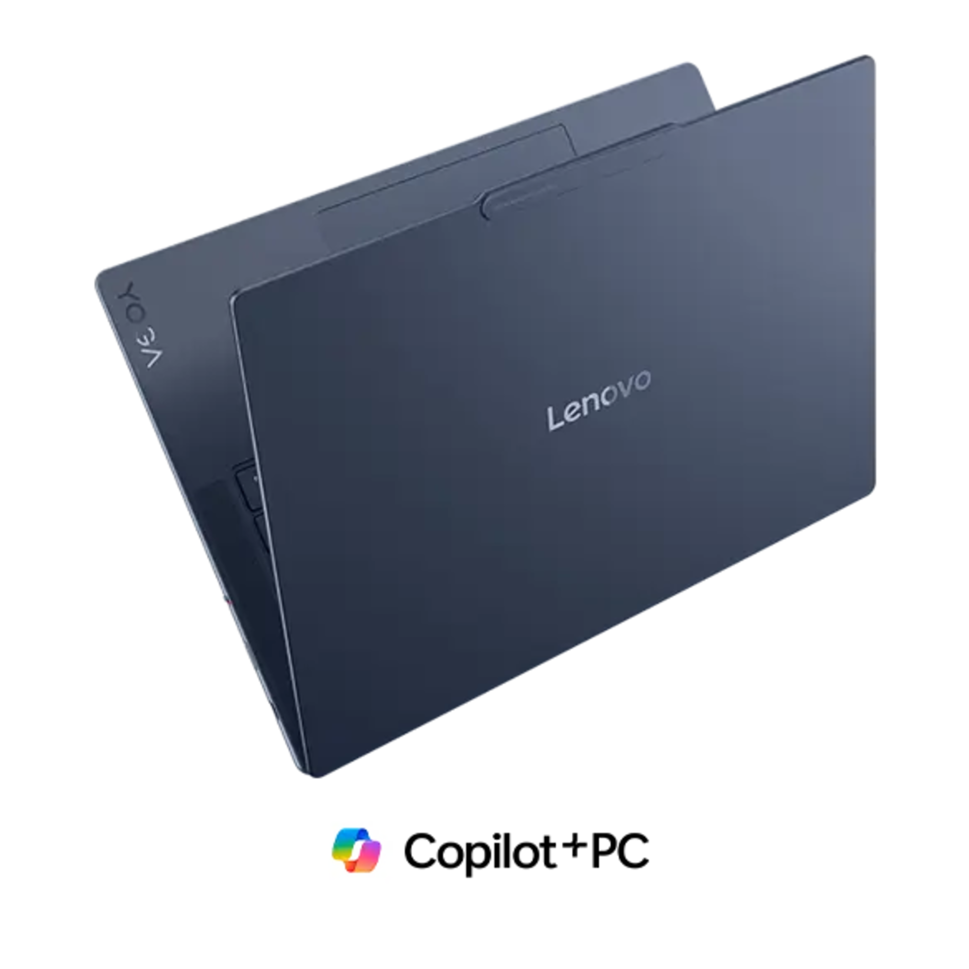 Lenovo Yoga Slim 7x opened in a V shape from a rear angle