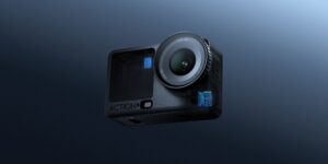 DJI Osmo Action 6 action camera front view showing the variable aperture lens
