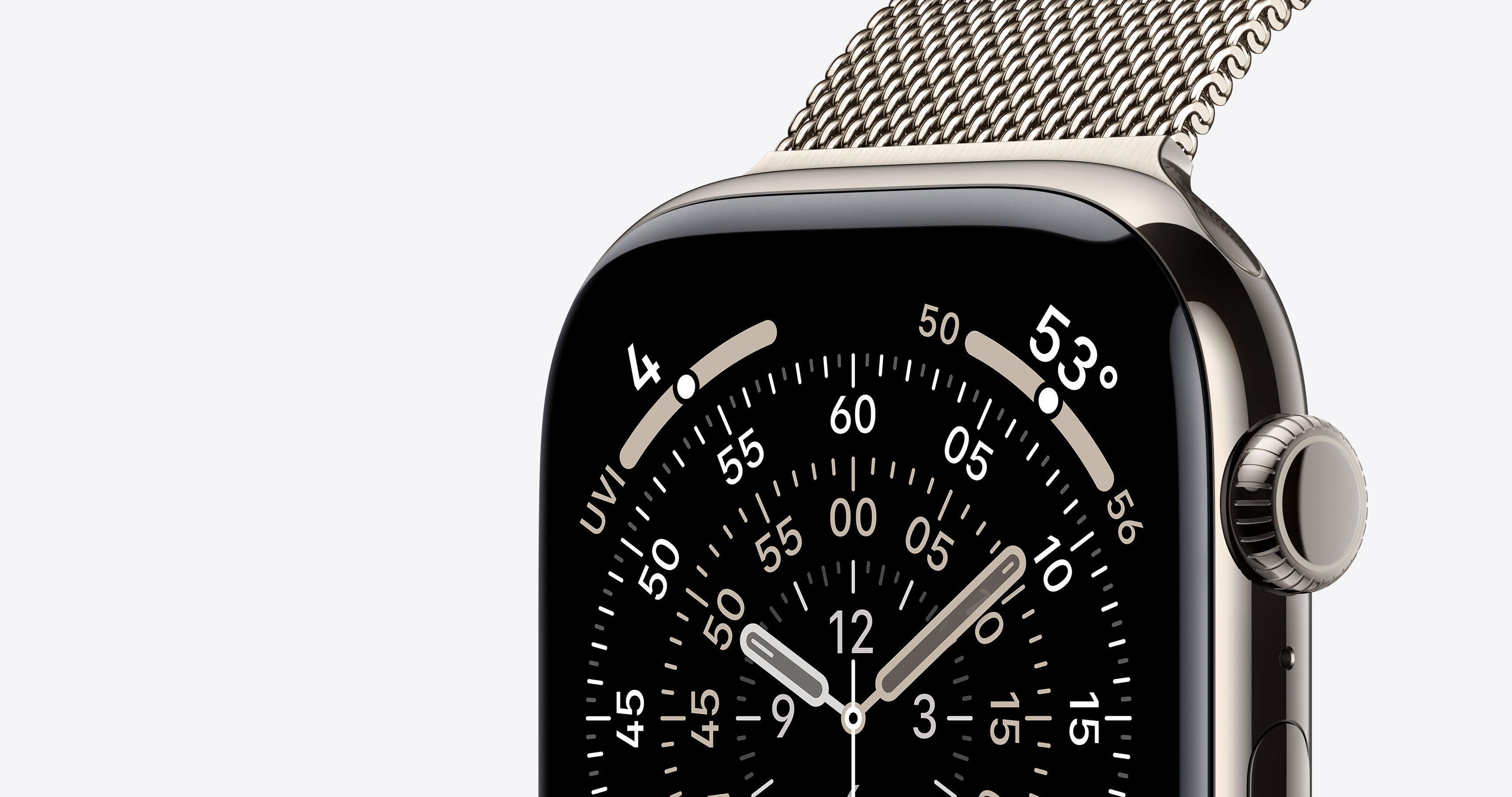 Apple Watch Series 11 in natural titanium with a Milanese loop