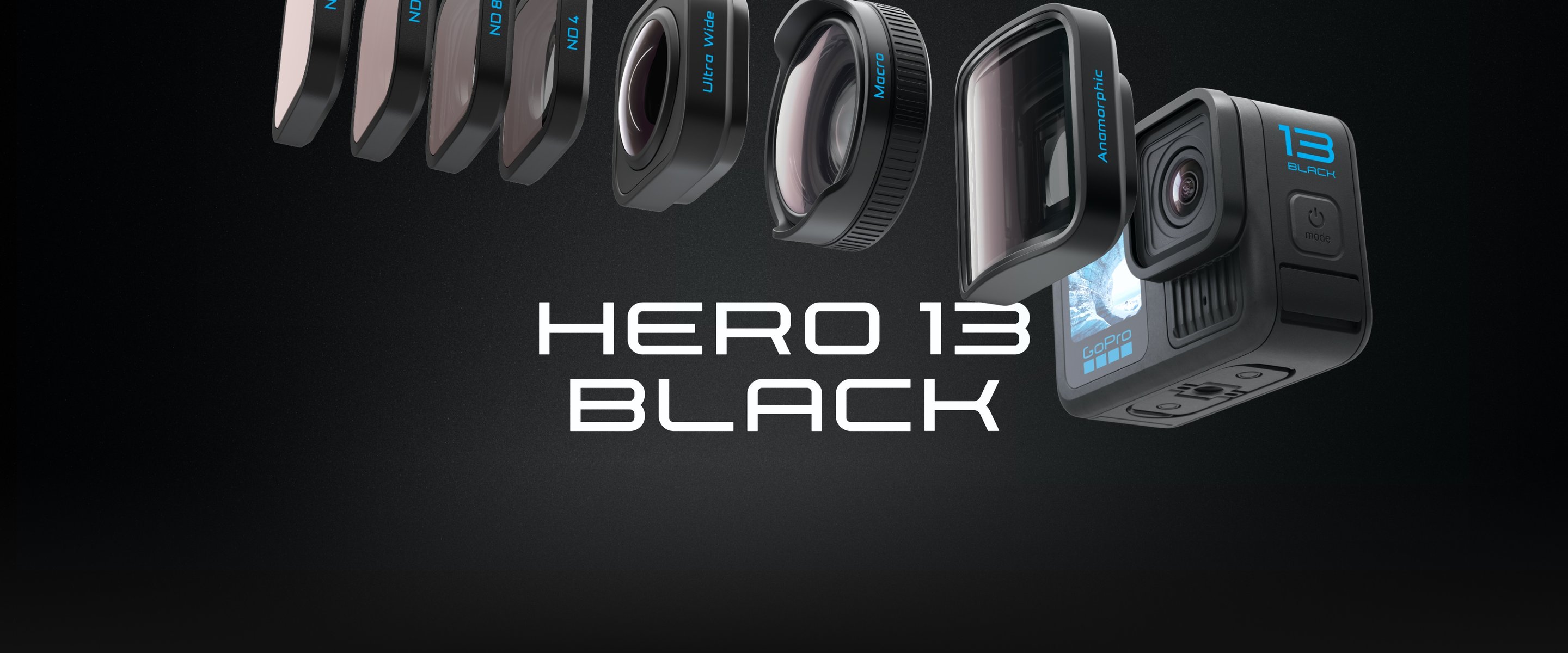 GoPro HERO13 Black with HB-Series swappable lens mods including macro, ultra wide and anamorphic