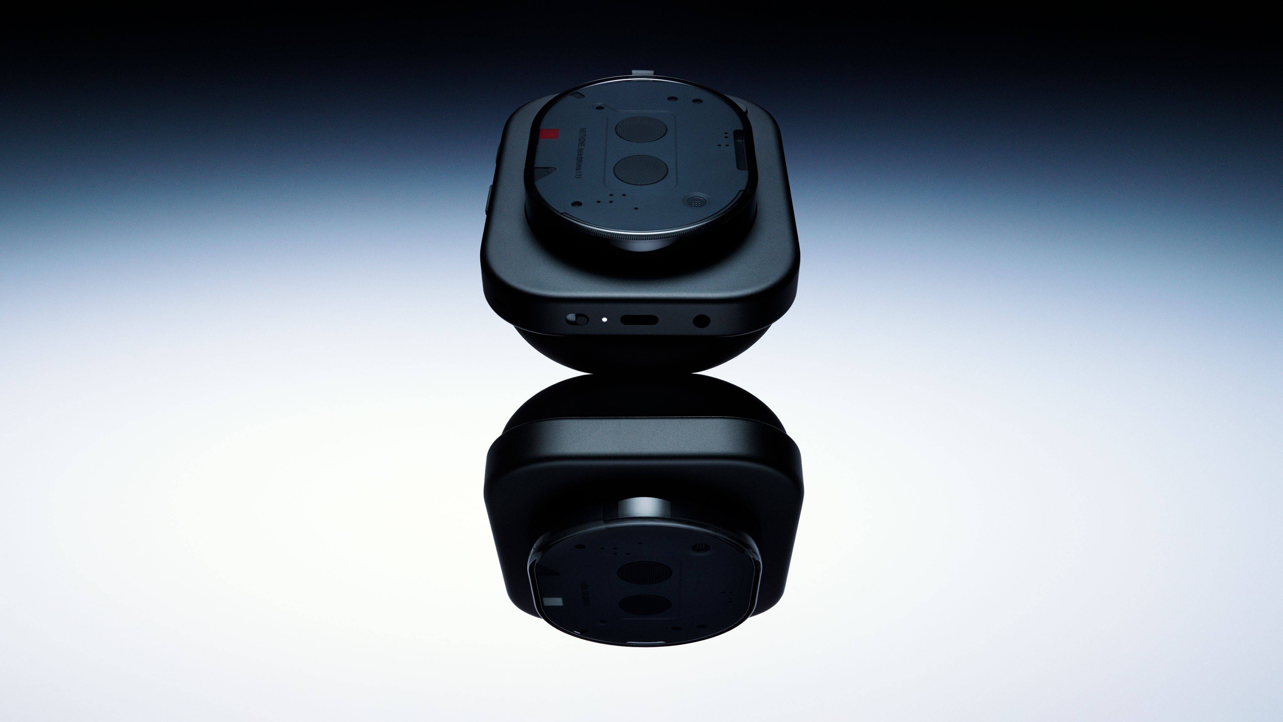 Black Nothing Headphone (1) earcups showing the USB-C port, 3.5mm jack and controls