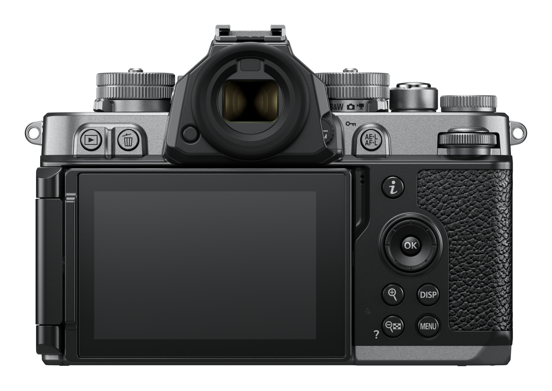 Nikon Zf rear showing the vari-angle touchscreen and physical dials