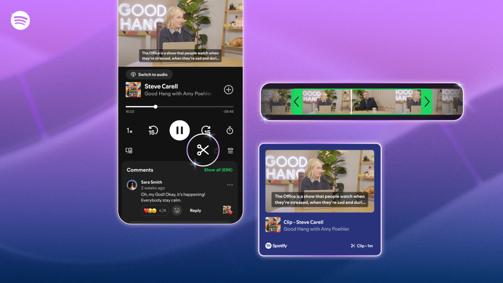 Spotify podcast clip save and share feature for UK Premium listeners