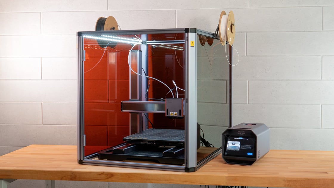 Snapmaker Artisan 3-in-1 machine showing the 3D printer, laser and CNC modules