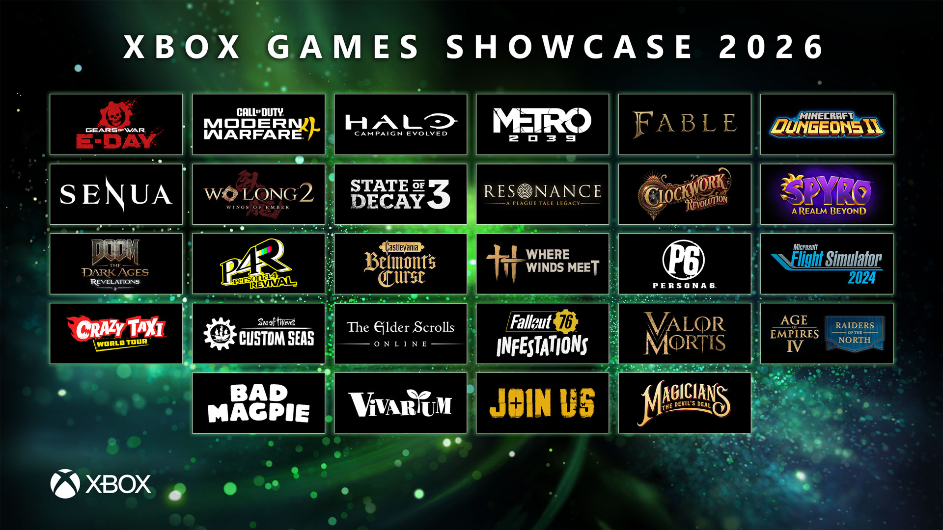 Montage of confirmed games shown during the Xbox Games Showcase 2026 stream