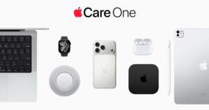 AppleCare One logo above covered Apple products including iPhone, iPad, Apple Watch, Mac and AirPods