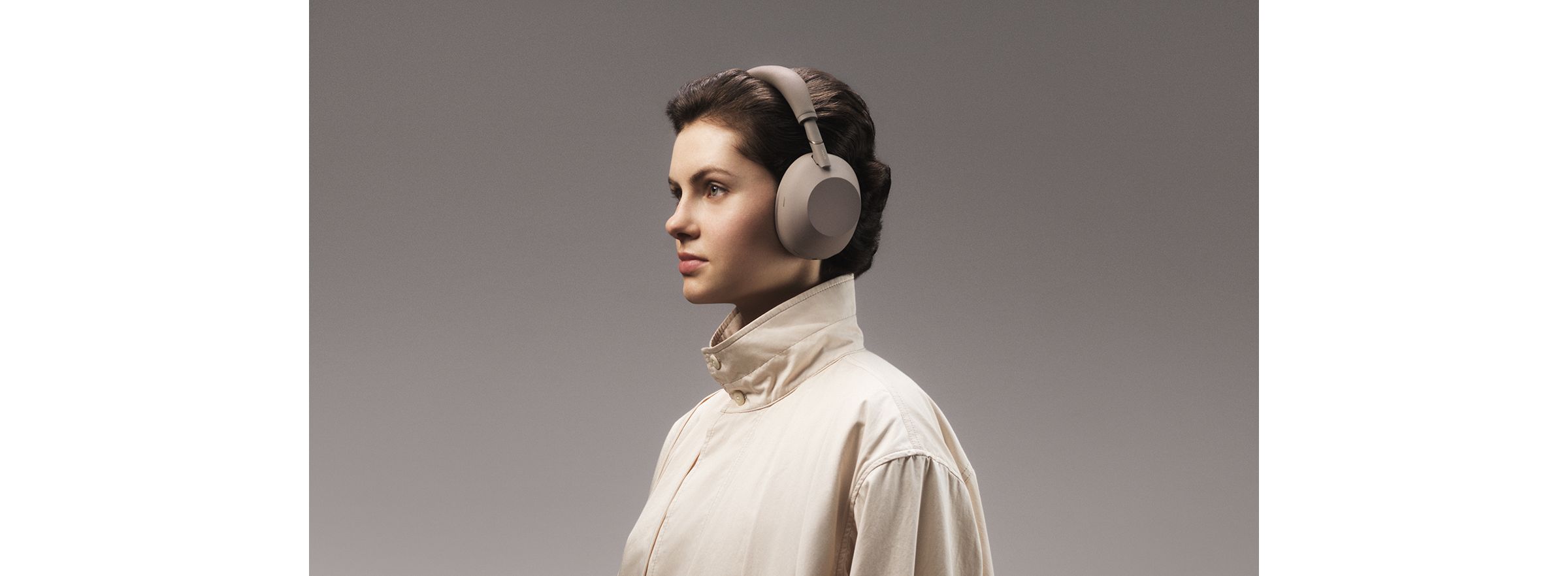 Sony WH-1000XM6 sandstone colourway lifestyle product shot